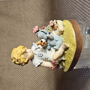 Dolfi Lisi Martin Girl Flowers Teddy Bear Figurine Hand Painted Signed